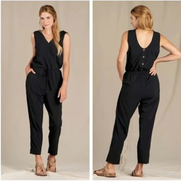 Toad&Co Pants - Toad&Co Sunkissed Liv Sleeveless Jumpsuit Black V Neck Button Back Size Large